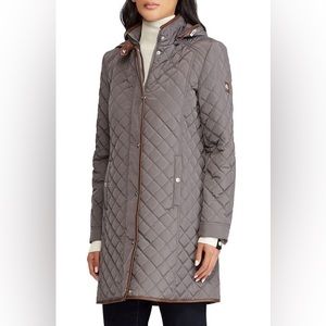 Lauren Ralph Lauren Quilted Hooded Coat | Grey/Brown Lining | L